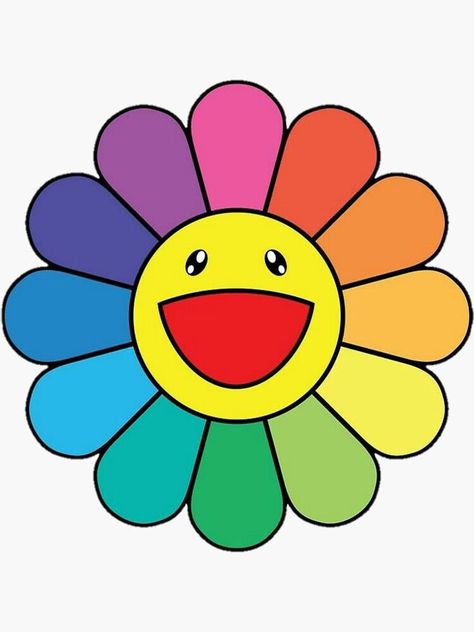 Flower With A Face, Rainbow Flower, A Face, Smiley Face, Smiley, Rainbow, Collage, Drawings, For Sale