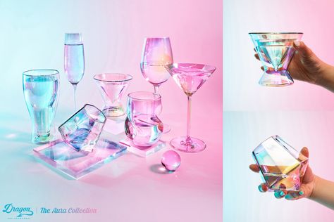 Dragon Glassware Unveils the Hottest Barware Collection for the 2021 Holiday Season Unique Martini Glasses, Unique Champagne Flutes, Luxury Glassware, Stemless Martini Glasses, Unique Wine Glasses, Iridescent Color, Iridescent Crystal, Martini Glasses, Glass Coffee Mugs