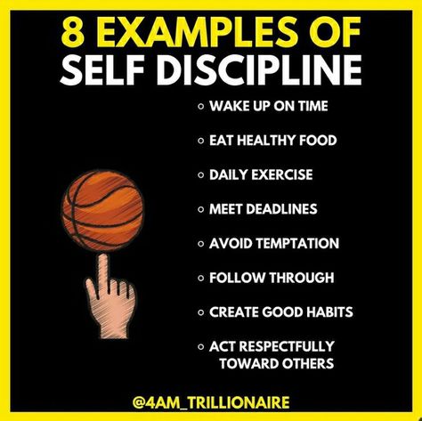 4am-Trillionaire Advice: 8 Examples of Self Discipline. Being Disciplined, Improve Brain Power, 10 Sentences, English Knowledge, Teaching Discipline, Discipline Quotes, Self Inspirational Quotes, Sleep Health, Board Decoration