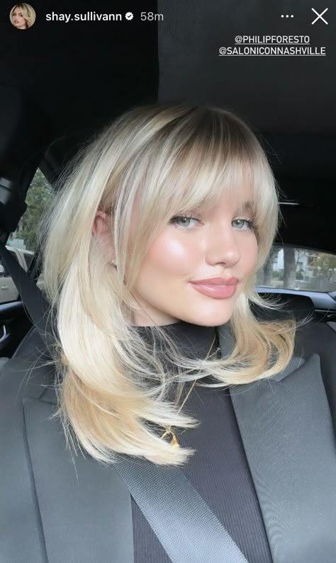 Shay Sullivan, Blonde Hair With Fringe, Blond Pony, Bangs Blonde Hair, Blonde Fringe, Fringe Hair, Blonde Bangs, Layered Hair With Bangs, Blonde Hair With Bangs