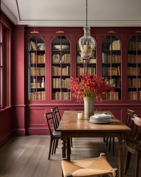 Good Housekeeping UK | Pick a colour, any colour... 🎨 Which dining room set-up is your favourite? Images: @melaniejadedesign #interiordesign #diningroom | Instagram Built In Cabinet Dining Room, Burgundy Dining Room, Maroon Room, Moody Dining Room, Red Dining Room, Cabinet Dining Room, Built In Cabinet, Inspired Interiors, Dining Room Set