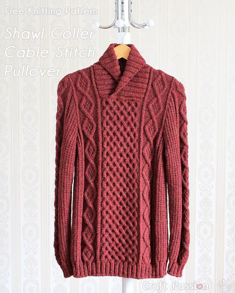 Get free knitting pattern of stylish & luxury Shawl Collar Cable Pullover. Sizes: 32, 36, 40, 44, 48 and 52 inch chest measurements, suit both men & women. - Page 2 of 2 Hooded Cardigan Pattern, Cable Knit Sweater Pattern, Aran Knitting Patterns, Mens Knit Sweater, Poncho Crochet, Knitting Patterns Free Sweater, Knit Vest Pattern, Shawl Collar Sweater, Aran Sweater