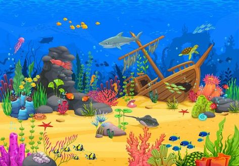 Cartoon sunken ship, animals, underwater landscape 35389929 Vector Art at Vecteezy Animals Underwater, Water Cartoon, Under The Sea Background, Underwater Landscape, Sunken Ship, Sea Underwater, Underwater Animals, Princess Wallpaper, Disney Princess Wallpaper