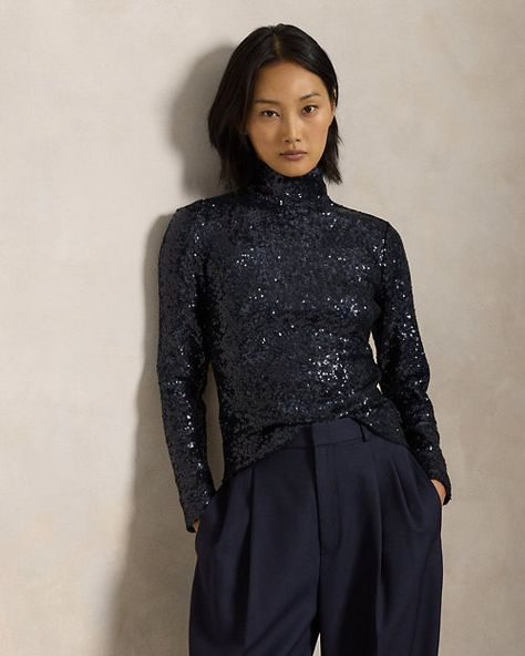 Sequined Mesh Turtleneck Mesh Turtleneck, Armenia Azerbaijan, Fringe Skirt, Preppy Aesthetic, Ralph Lauren Purple Label, Us Open, Ralph Lauren Home, Roll Neck, Formal Shirts