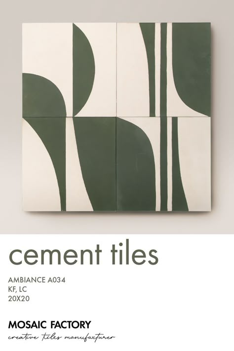 Geometric cement tiles from Mosaic Factory`s “Ambiance” collection with a pattern in beige and dark green. Tile reference Ambiance A034 in colours KF, LC. Our ambiance designs are composed of 2 or more different tile patterns that combine to create a unique and modern pattern on any floor or wall. Visit our website and find our ambiances in stock! Cement Tiles Bathroom, Unique Tile Floor, Unique Kitchen Tile, Unique Tile Patterns, Geometric Tile Pattern, Creative Tile, Green Mosaic, Wall Tiles Design, Geometric Floor