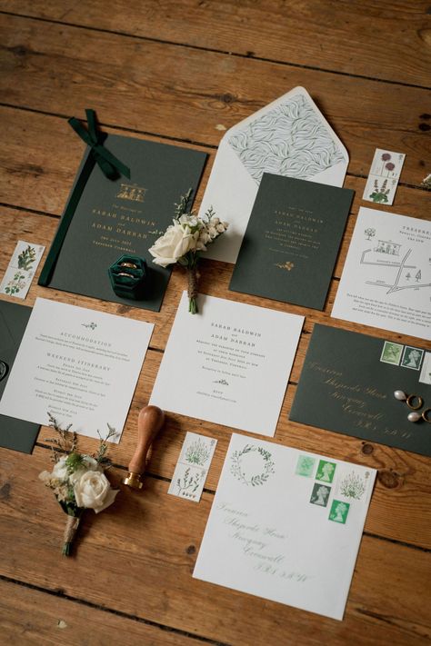 Moth Wedding, Modern Green Wedding, Moth Photography, Green Wedding Stationery, Jesus Peiro Wedding Dress, Morgan Davies, Forest Green Wedding, Dark Green Wedding, Cornwall Wedding