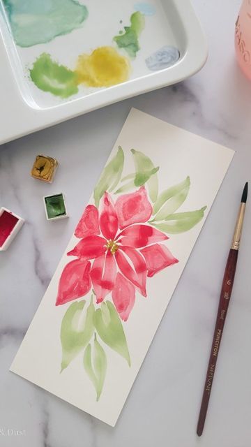 Angeline | Artist & Teacher on Instagram: "❤️Save this Reel❤️ Holiday Watercolor Poinsettias Really easy and a loose style of these pretty flowers that embody all things Christmas! 🎄 Believe me! You're gonna want to paint them everywhere this Holiday Season! Be sure to tag me if you try them out! 😍 . . . . . #watercolorflowers #Poinsettias #arttutorial #artreels #holidaywatercolor" Hand Painted Poinsettias, Watercolor Poinsettia Christmas Cards, Watercolor Christmas Flowers, Watercolor Poinsettia Tutorial, Watercolour Poinsettia, Poinsettia Watercolor, Watercolor Poinsettia, Holiday Watercolor, Christmas Believe