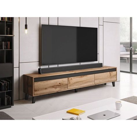 Meuble tv 185x38 cm bois - lord Couleur bois Lisa Design | La Redoute Modern Tv Stand Living Rooms, Credenza Tv, Laminate Furniture, Rustic Tv Stand, Living Room Tv Unit Designs, Wood Interior Design, Furniture Board, Tv Unit Design, Living Room Tv Stand