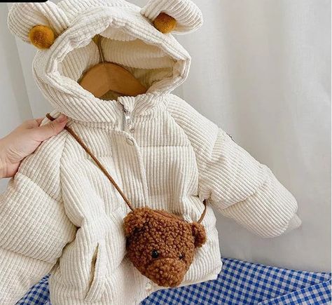 Winter Hooded Jacket for boys and girls, Baby Winter Outerwear, Kids Down Jackets, Cute Coats for Toddlers with bag,Christmas Gift For Baby Corduroy Bear, Bear Coat, Outfits Girl, Corduroy Coat, Clothes Trendy, Boys Stripes, Baby Jacket, Boys Coat, Trendy Baby