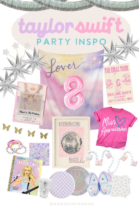 Taylor Swift Eras Birthday Theme, Era Tour Birthday Party, T Swift Birthday Party, Lover Birthday, Taylor Swift Lover Party Ideas, Lover Birthday Party Taylor Swift, Taylor Swift 16th Birthday Party Ideas, Taylor Swift Lover Themed Birthday Party, Taylor Swift 8th Birthday Party Ideas