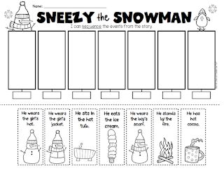 Sequencing Kindergarten, January Centers, January Holidays, Winter Centers, Stem Winter, Sneezy The Snowman, January Kindergarten, January Writing, January Reading