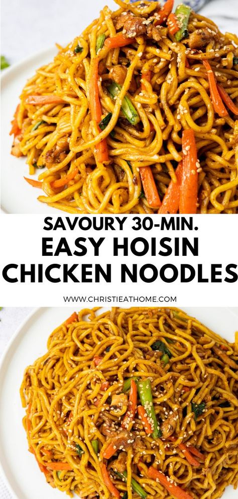 Asian Pasta Sauce Recipes, Chew Main Noodles, Hoisin Noodle Recipes, Easy Stir Fry Recipes Chicken Noodles, Hoisin Chicken Noodles, Noodles With Hoisin Sauce, Egg Noodles Recipes Asian, Sweet Noodle Recipes, Hoisin Noodles Stir Fry