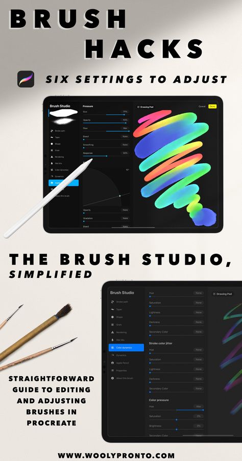 Procreate 5 Brush Studio, Explained — wooly pronto Book Tutorial Drawing, Procreate Brush Guide, Custom Brushes Procreate, How To Make Your Own Procreate Brushes, Easy Procreate Doodles, How To Create A Brush In Procreate, How To Create Procreate Brushes, Procreate Brush Ideas, How To Make A Procreate Brush