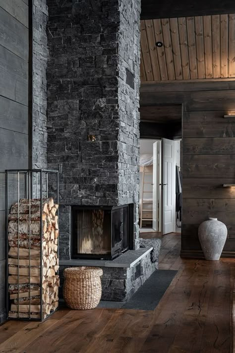 French Apartment, Wooden Cottage, Chalet Style, Log House, Home Fireplace, New York Apartment, Concrete Design, Fireplace Design, Stone House