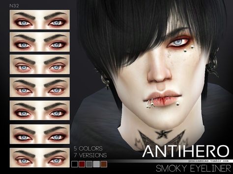 Pralinesims' Antihero - Smoky Eyeliner N32 Smuged Eyeliner, Emo Eyeliner, Sims 4 Cc Goth, Smoky Eyeliner, Sims 3 Cc, Smudged Eyeliner, How To Do Eyeliner, Makeup Cc, Eyeliner For Beginners