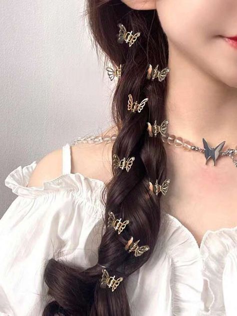 10pcs Women Hollow Out Butterfly Design Fashionable Hair Claw For Daily Life | SHEIN USA Butterfly Hair Clips, Butterfly Vintage, Vintage Hair Clips, Fairy Hair, Butterfly Hair Clip, Gold Collar, Boho Accessories, Butterfly Hair, Vintage Hair