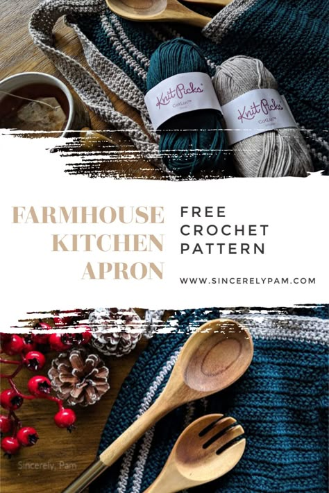 Pioneer Crochet Patterns, Apron Crochet Pattern, Crocheted Aprons Patterns, Crochet Kitchen Cloth, Kitchen Knitting Patterns, Crochet Patterns Kitchen, Free Crochet Kids Patterns, Crocheted Kitchen Items, Free Crochet Projects Ideas