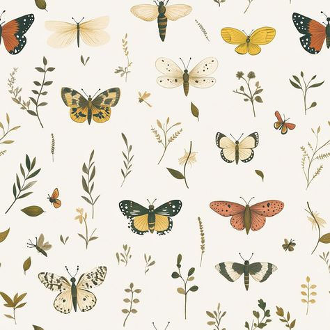 Loblolly Wallpaper Autumn Watercolor, Butterfly Nursery, Botanical Elements, Fall Watercolor, Nursery Wallpaper, Pattern Repeat, Light Background, Art Licensing, Iphone Background Wallpaper