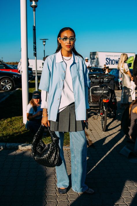 The Best Street Style Photos From the Spring 2025 Shows in Copenhagen | Vogue Copenhagen Fashion Week Street Style, Punk Chic, Copenhagen Street Style, Street Style Photos, Copenhagen Fashion, Skirt Trends, Copenhagen Style, Copenhagen Fashion Week, Milano Fashion Week