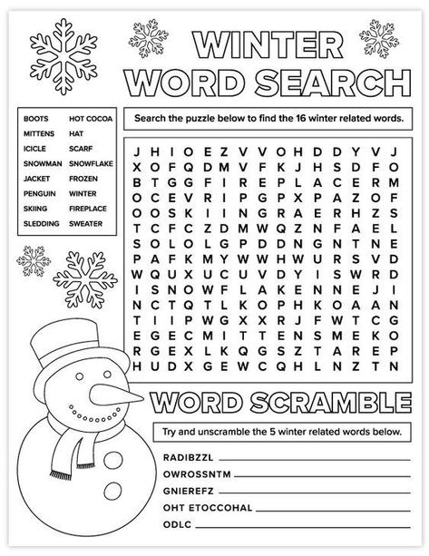 This free printable winter word search and word scramble activity is perfect to get your students talking about the winter season. Winter School Worksheets, January Activities For 2nd Grade, January Elementary Activities, Winter Morning Meeting Activities, Elementary Word Search, Winter School Activities, Third Grade Christmas Activities, Winter Activity Pages, 2nd Grade Word Search