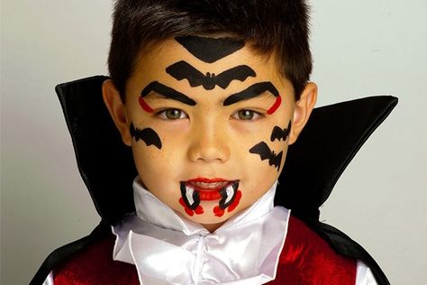 Vampire Face Paint, How To Face Paint, Sticks Design, Halloween Face Painting, Little Vampire, Black Face Paint, White Face Paint, Face Painting Tutorials, Vampire Makeup