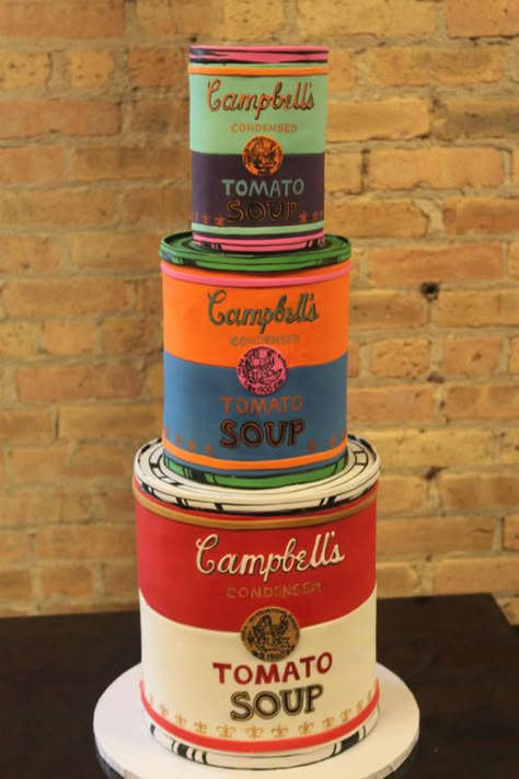 This Andy Warhol Campbell Soup cake should definitely be made for your wedding. Cake In A Can, Crazy Cakes, Specialty Cakes, Just Cakes, Unique Cakes, Novelty Cakes, Fancy Cakes, Piece Of Cakes, Sweet Cakes