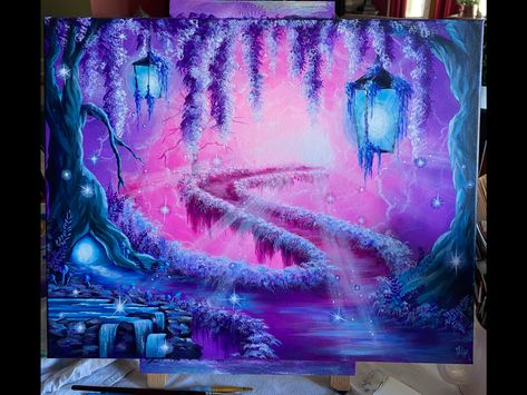 Fairytale Painting Acrylic, Fantasy Acrylic Painting Ideas, Fantasy Painting Ideas, Room Trinkets, Fantasy Acrylic Painting, Starseed Art, Painting Fantasy Art, Acyrlic Painting, Acrylic Painting Inspiration