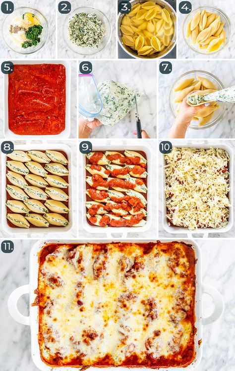 These easy Stuffed Shells are perfect to throw together on a weeknight and impressive enough to serve guests. They're saucy, oh-so-cheesy, and loaded with a ricotta, spinach, and parmesan filling. #stuffedshells Easy Stuffed Shells, Ricotta Spinach, Jo Cooks, Easy Lasagna Recipe, Stuffed Shells Recipe, Healthy Dinner Recipes Chicken, Health Dinner Recipes, Stuffed Shells, Diy Food Recipes