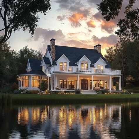 Farmhouse dreams Big Family Farmhouse, White Farmhouse Mansion, Big White House Farmhouse, Big White Farmhouse Aesthetic, Big White House Farmhouse Wrap Around Porch, Patrick House, Castle Rooms, Fall Country, Dream Life House