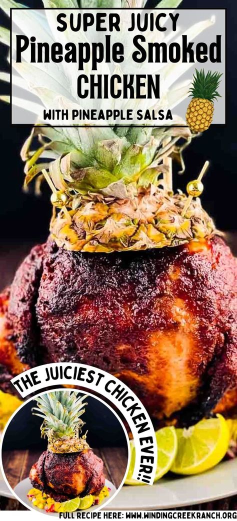 Bbq Chicken Stuffed Smoked Pineapple, Pineapple Throne Chicken Recipe, Smoked Hawaiian Chicken, Bbq Chicken On Smoker, Pineapple Beer Can Chicken, Pineapple Whole Chicken, Pineapple Stuffed Chicken, Smoker Meal Prep Recipes, Pineapple Roasted Chicken