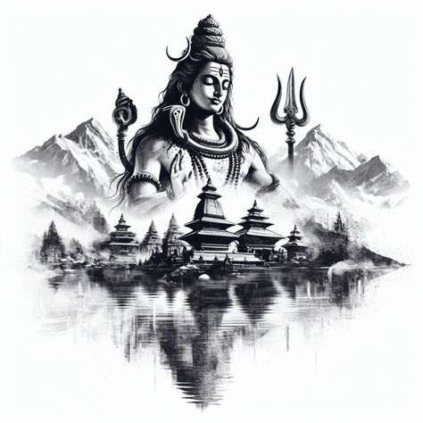 Siva Paintings, Shiv Sketch Lord Shiva, Mahakal Sketch, Mahadev Sketch, Mahashivratri Drawing, Ink Tattoo Design, Red Tattoo Ideas, Drawings With Meaning, Red Ink Tattoo