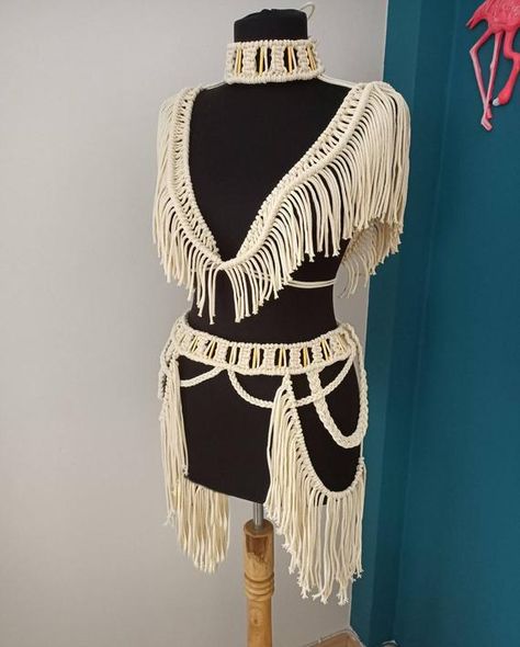 Macrame Dresses, Macrame Top, Macrame Clothes, Fringe Clothing, Recycled Dress, Macrame Dress, Festival Costumes, Handmade Dress, Hippie Festival