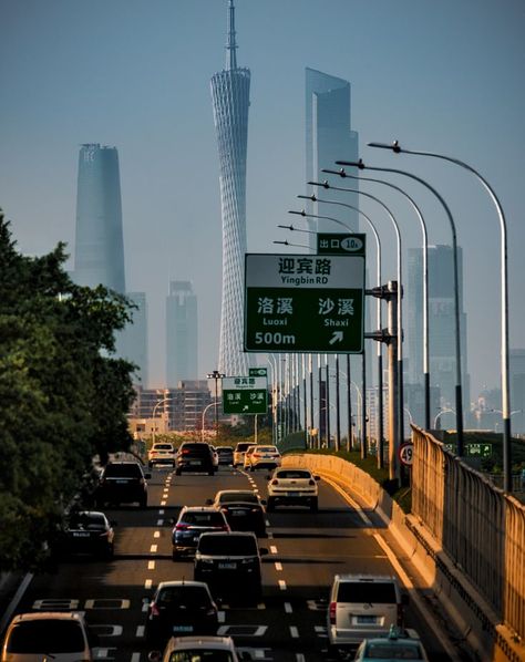 😍#Guangzhou is all within sight! The #CantonTower soared into the clouds, while others many miles away looked almost as if they were mirages. 🌆 Comment down below how many high-rises you can see from this photo. #VisitGuangzhou 📸IG/from2046 Canton Tower, Study In China, China City, Modern Asian, Beautiful Roads, Travel Log, Countries To Visit, Round The World, China Travel