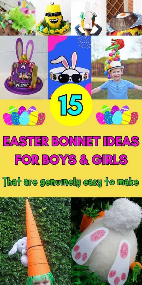 15 Easter bonnet ideas for kids, boys and girls and gender-neutral Easter hats, crowns, bonnets that are genuinely easy to make, DIY Easter bonnets to make at home, Easter bonnets for kids to make in the school classroom for the Easter Parade. Easter bonnets for Easter parties, Kids Easter craft idea, Kids Easter party craft, Easter bonnets to make with kids, Simple Easter bonnets, How to make an easy Easter bonnet, quick and easy Easter bonnet ideas, Fun Easter crafts, kids party planning Easter Hat Ideas, Easter Bonnet Ideas, Easter Bonnets For Boys, Easter Party Crafts, Easter Bonnet Parade, Easter Hat Parade, Easter Bonnets, Kids Party Planning, Creative Easter Baskets