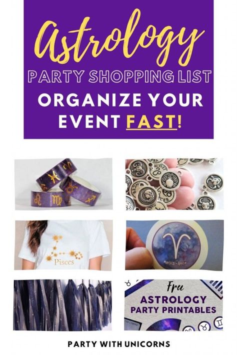 Horoscope Party, Astrology Party, Dark Astrology, Easy Party Favor, Astrology Birthday, Party List, Party Organization, Zodiac Birthdays, Metallic Party