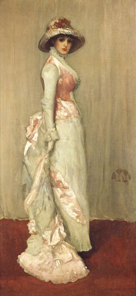 'Harmony in Pink and Gray: Portrait of Lady Meux' by James McNeill Whistler (1881-82). James Whistler, James Abbott Mcneill Whistler, James Mcneill Whistler, Moda Vintage, Whistler, Woman Painting, Victorian Era, American Artists, A Dress