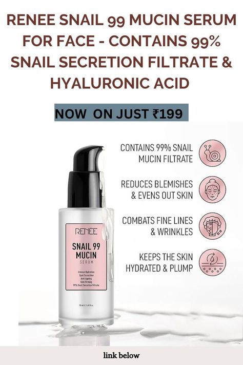 RENEE Snail 99 Mucin Serum for Face - Contains 99% Snail Secretion Filtrate & Hyaluronic Acid - Intense Hydration, Blemishes, Wrinkles & Spot Correction, Anti Ageing, Skin Firming - All Skin Types Skincare Snail Mucin, When To Use Snail Mucin, Skin Care With Snail Mucin, Skin Care Routine With Snail Mucin, Corsx Snail Serum, Skin Serum, Face Serum, Skin Firming, Hyaluronic Acid