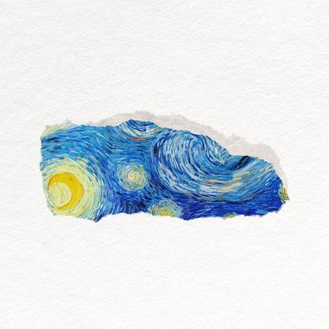 Starry Night Sticker, Torn Paper Collage, Bright Tattoos, Starry Night Painting, Stickers Journal, Arte Van Gogh, Png Aesthetic, Brush Script, Van Gogh Art