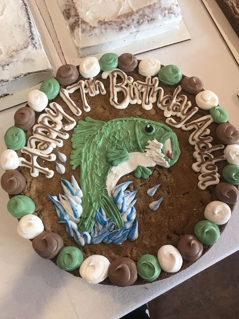 Bass cookie cake Birthday Fishing Cookie Cake, 18th Birthday Cake For Guys, Bass Cake, Birthday Cookie Cake, Farm Birthday Cakes, Fish Cake Birthday, Duck Cookies, Cake Design For Men, Cookie Cake Decorations