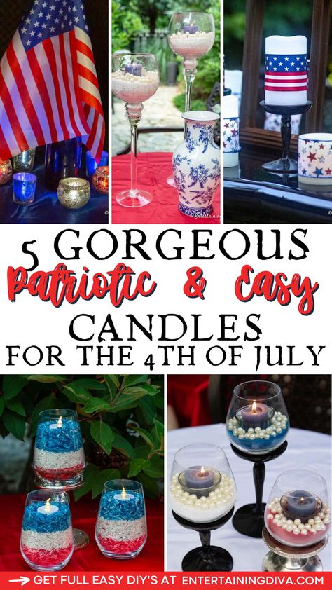 5 Easy And Inexpensive Ways To Make 4th of July Candles | Holidays and events Cheap 4th Of July Party Jewelry, Patriotic Table Decor, Pottery Barn 4th Of July Decor, Patriotic Bud Vase, Patriotic Candles, Terrarium Candle, Patriotic Nickel-free Jewelry For 4th Of July, Simple Table Decorations, Summer Outdoor Decor