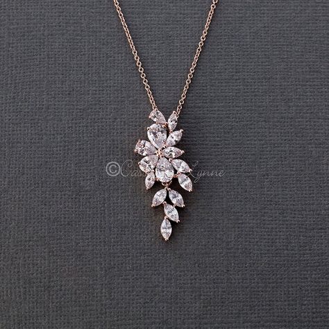 Marquise Flower Vine CZ Pendant Necklace - Cassandra Lynne Wedding Jewelry With Large Flower Pendant, Small Diamond Pendant, Bridal Accessories Headpieces, Gold Bridal Hair Accessories, Marquise Pendant, Bridal Pendant, Neck Pieces Jewelry, Feminine Necklace, Diamond Pendent