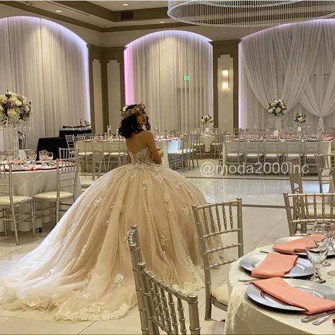 Dresses For Quinceanera Blue, Champagne Quinceanera Dresses Butterfly, Long Quinceanera Dresses, Cream Sweet 16 Dress, Champagne Dresses Quinceanera, Champagne Pink Quince Dress, Ivory Quinceanera Theme, Light Brown Quinceanera Dresses, Champaign Quince Dress