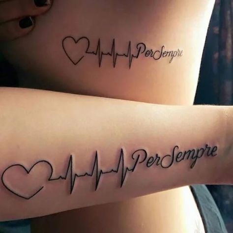 60 of the Sweetest Love Tattoos for Modern Romantics Tattoo Sisters, Lifeline Tattoos, Tattoo Bear, Tattoo Bts, Cute Sister Tattoos, Bird Collar, Siren Tattoo, Cute Matching Tattoos, Sisters Tattoo