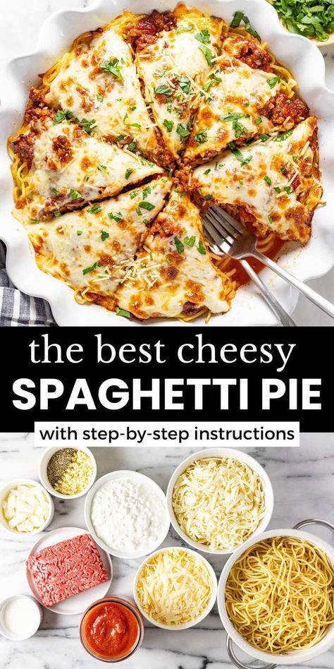 Spaghetti Pie Recipe, Grain Dishes, Spaghetti Pie Recipes, Spaghetti With Meat Sauce, Traditional Spaghetti, Spaghetti With Meat, Pasta Casseroles, Sunday Prep, Leftover Spaghetti