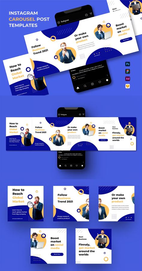 Business Instagram Carousel Template FIG, PSD, SKETCH, XD Digital Marketing Carousel, Carousel Post Instagram, Instagram Carousel Design, Carrousel Instagram, Carousel Post Design, Instagram Carousel Template, Business Instagram Post, Instagram Post Carousel, Carousel Template