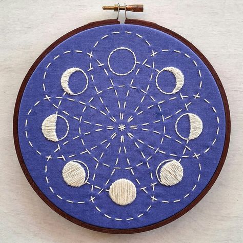 Space Textiles, Cycle Of The Moon, Shibori Dyeing, Pdf Embroidery Pattern, Sashiko Stitching, Lunar Phases, Crewel Embroidery Kits, Dmc Embroidery Floss, Pattern Embroidery