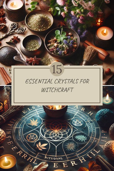 This Pinterest pin showcases the top 15 essential crystals for witches. Featuring beautiful images of various crystals, it highlights their use in enhancing Witchcraft practice and personal energy, perfect for beginners. Enjoy learning about these powerful stones! Crystals For Divination, Spells With Crystals, Crystals For Witches, Crystals For Witchcraft, Witchcraft Movie, Beginner Witch, Healing Practices, Personal Connection, Magical Stones