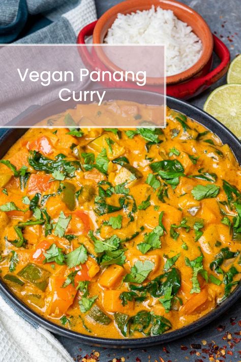 Vegan Panang curry has a creamy and rich sauce that's simply bursting with flavor. The curry is loaded with veggies and just perfect over rice or quinoa for a restaurant-quality fuss-free meal. Vegan Panang Curry, True Food Kitchen Recipes, Vegan Cocotte, Cocotte Recipes, Panang Curry Recipe, Vegan Curry Recipes, Vegan Indian Recipes, Vegan Asian Recipes, Vegan Casserole