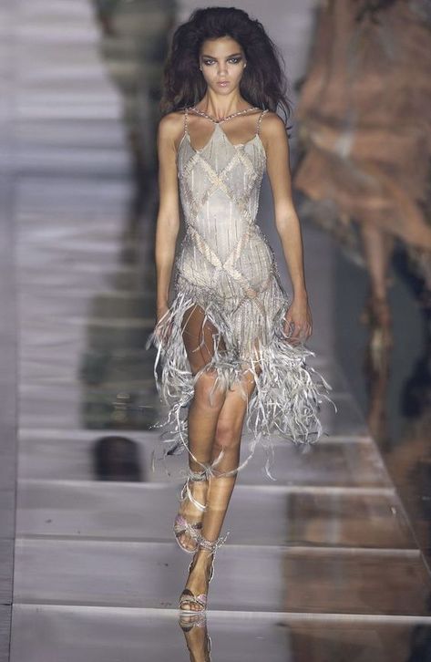 (17) RadiantRunway on Tumblr Maria Carla Boscono, Maria Carla, 2004 Runway, Roberto Cavalli Dress, Cavalli Dress, Runway Fashion Couture, Runway Outfits, Glam Dresses, Runway Pictures