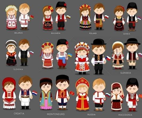 Some Traditional Outfits of Slavic Countries Slavic Outfit, Traditional Slavic Clothing Men, Slavic Traditions, Ancient Slavic Clothing, Ancient Slavs, Slavic Countries, Slavic Culture Traditional Clothes, Slavic Garb Sca, Slavic Clothing